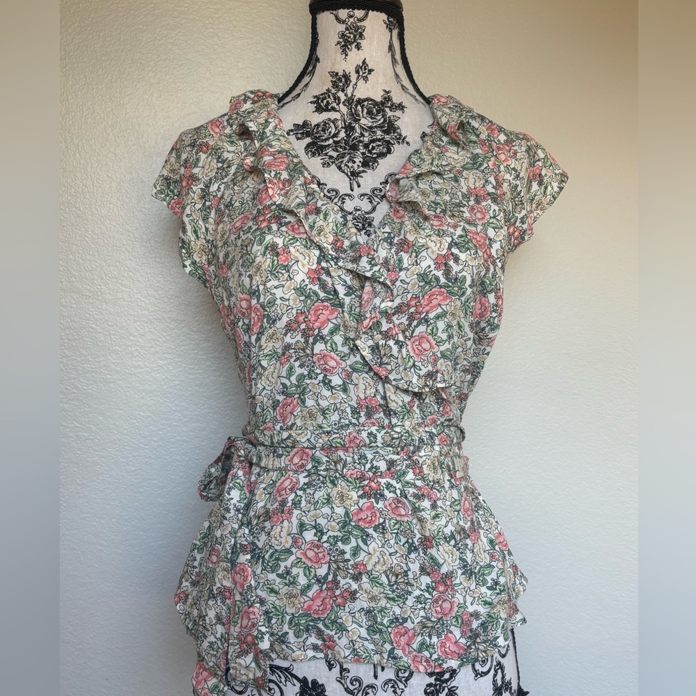 Old Navy Floral Ruffle Blouse - Pink and Green - Picture 2 of 12